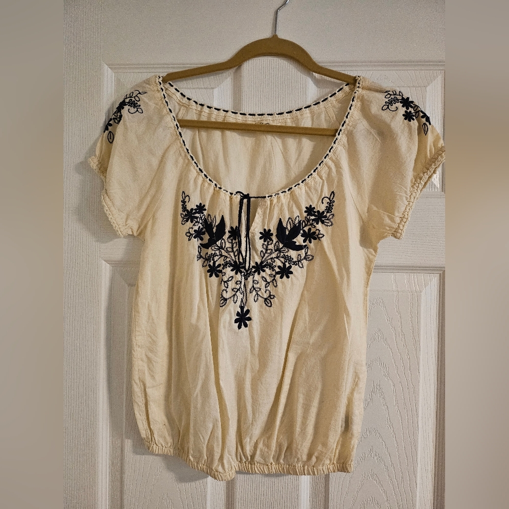 Beige/Navy womens top, Size Small,